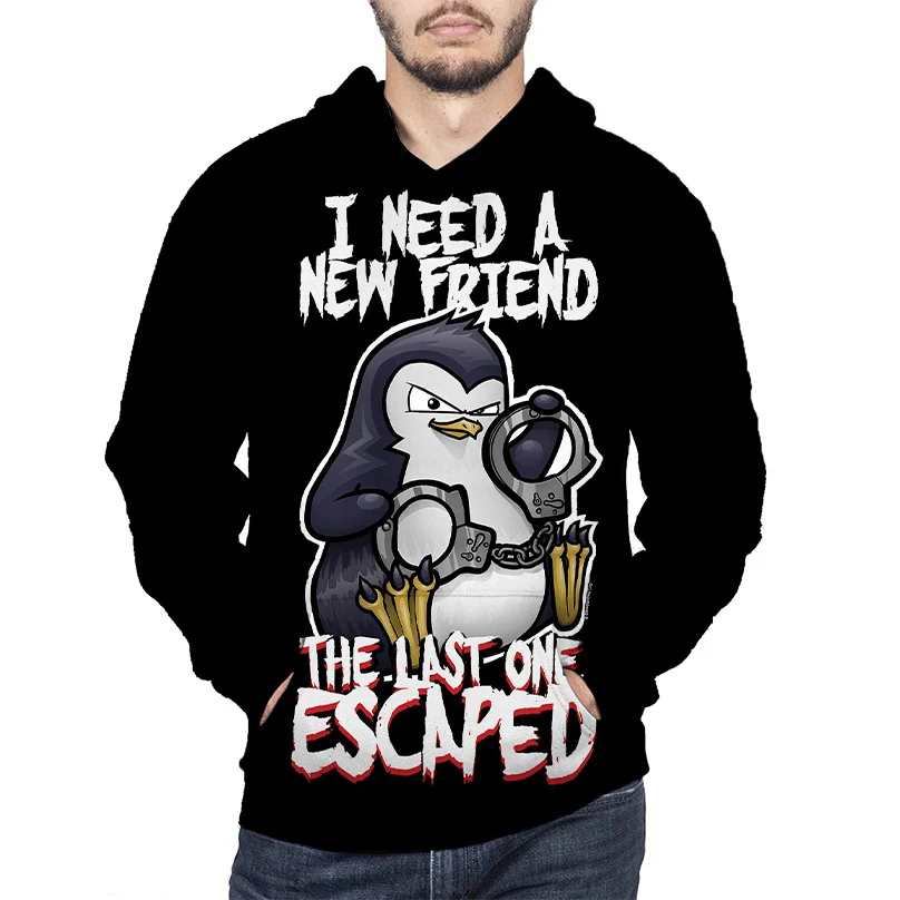 Funny Penguin Hoodies 3D Print Men Women Fashion Harajuku Streetwear Casual Hoodie Pullovers Hooded Sweatshirts Kids Clothing