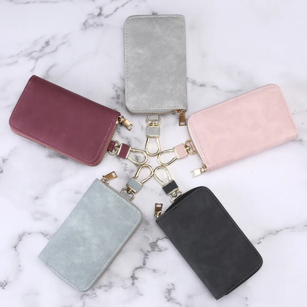 

DIY Zipper Closure Keychain Pouch Key Ring Leather Housekeepers Key Holder Waist Hanging Durable Car Key Organizer Key Storage