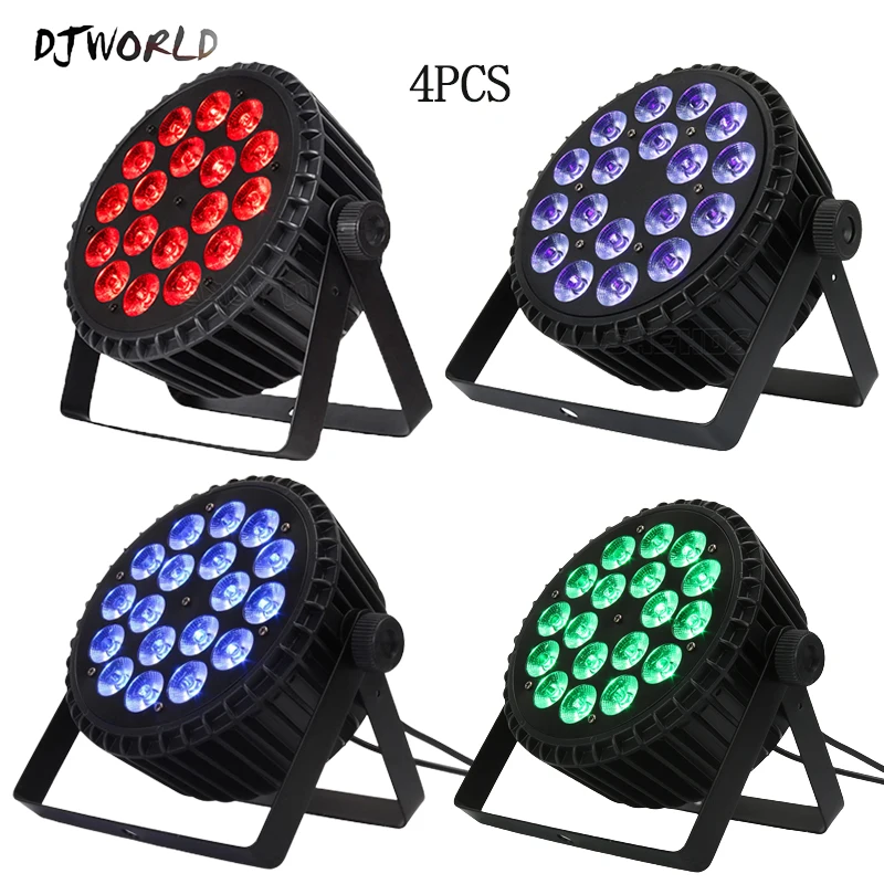 DJWORLD 4PCS Aluminum Alloy LED 18x18W RGBWA+UV 6in1 Par Lights Stage Lighting DMX512 DJ Equipment Disco Party Light