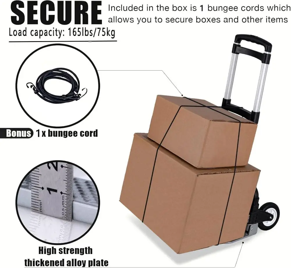 Lightweight Portable Folding Hand Truck Heavy Duty Aluminum Luggage Cart with Telescoping Handle 165 Lbs Capacity for Travel And