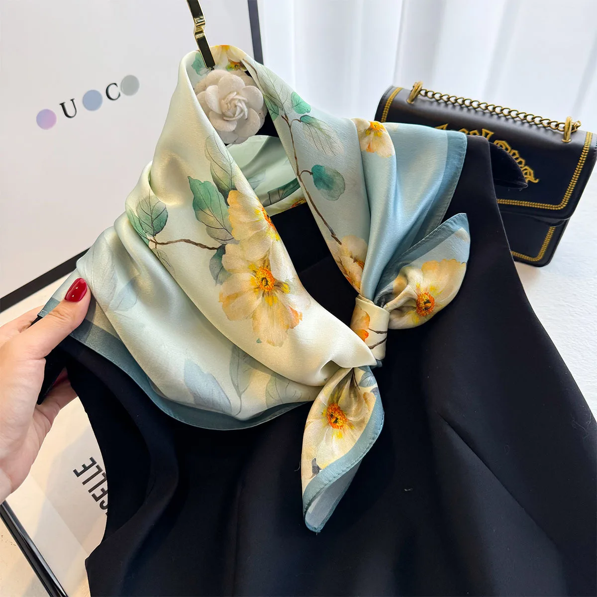 

100% Natural Silk Scarf Women Neck Pashmina Kerchief Foulard Female Bandana Scarves Hijab Shawl Wraps Square Headkerchief 65cm