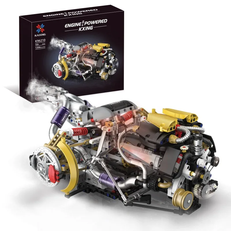 K96210 Simulation V8 Engine 1394pcs MOC System Component Assembly Bricks Creative DIY Supercar Internal Series Children Gifts