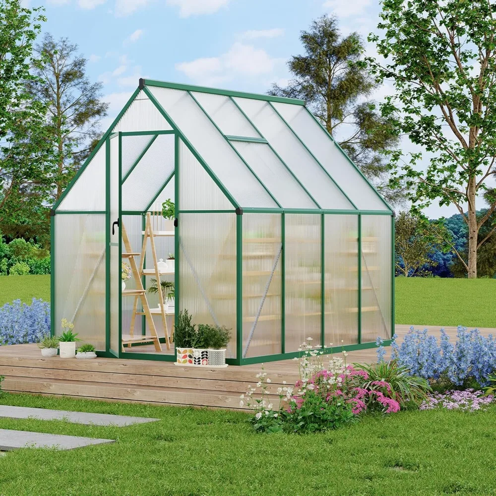 

6'X7' Aluminum-Framed Polycarbonate Greenhouse, Heavy Duty Polycarbonate Greenhouse with Quick Setup Structure and Roof Vent