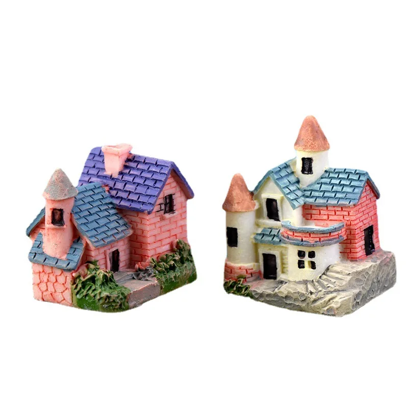 1PC Artificial Mini Miniature Resin House Craft Ornament Home Decoration Small House Model DIY Cute Mini Resin House Miniature