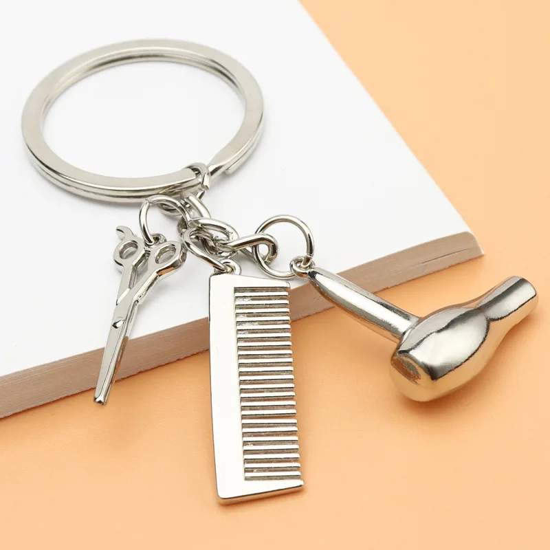 New Hairstylist Keychain Hair Salon Key Ring Hair Dryer Scissors Comb Key Chain Hairdresser Gifts For Women And Men DIY Jewelry