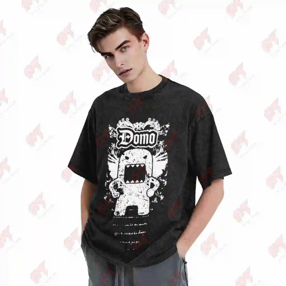 Domo Kun Grunge Scene Emo Cyber Y2K Vintage Washed Tee Pure Cotton T-Shirt view 3