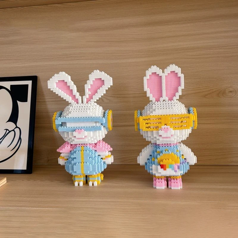 NEW 33CM DIY Mini Colorful Rabbit 3D Model with Light Building Block Assembly Toy Cute Small Particle Puzzle Ornaments Kids Gift