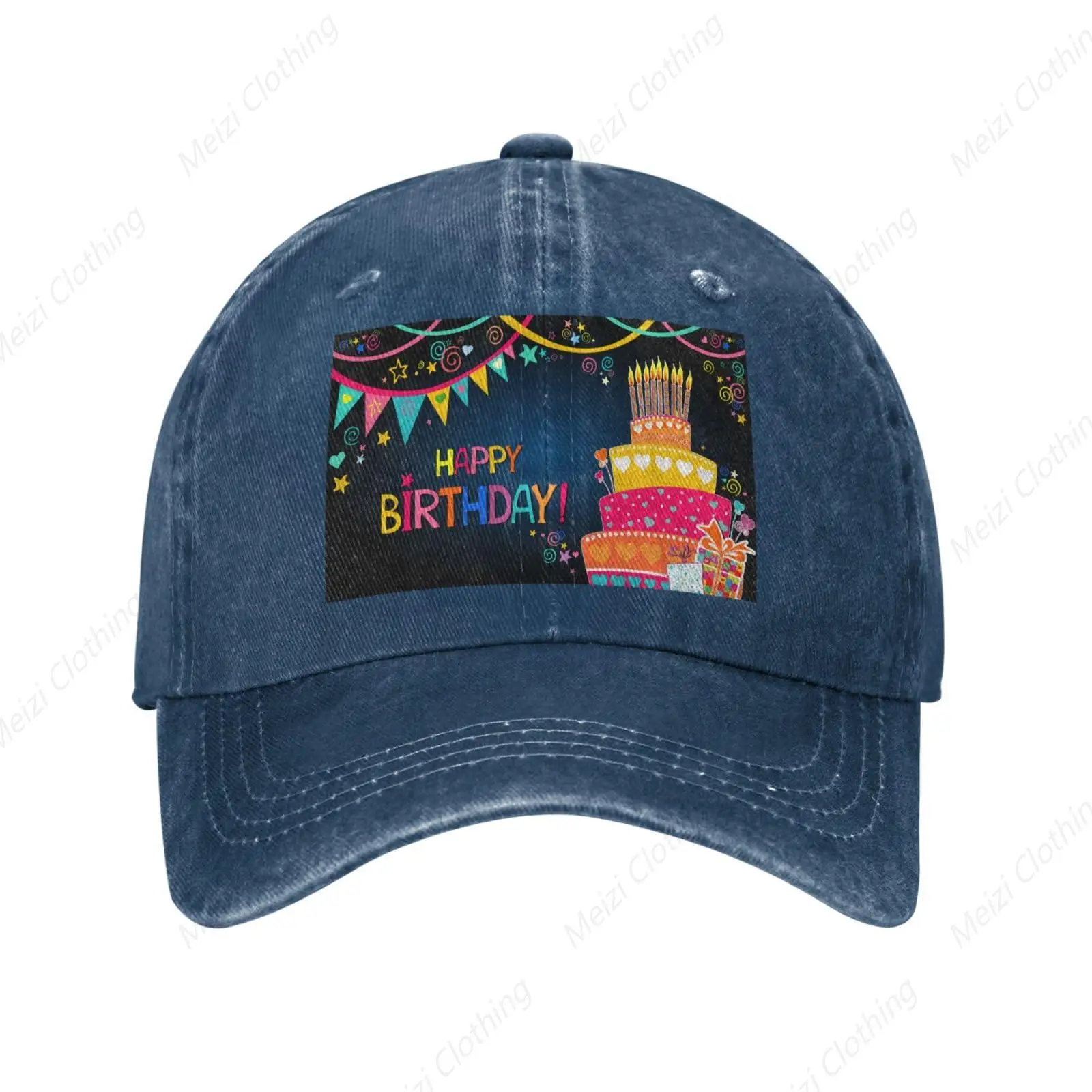 Birthday Cake Happy Birthday Retro Washed Denim Hat Truck Hat Adjustable Dad Golf Hat Men'S And Women'S Gift