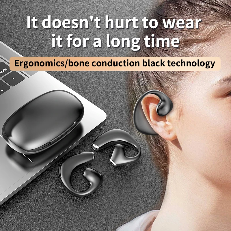 JR02 Bone Conduction Bluetooth 5.3 Earphone Open Ear Clip Ergonomic Wireless Headphone HIFI Stereo Sound With Mic Sport Headsets