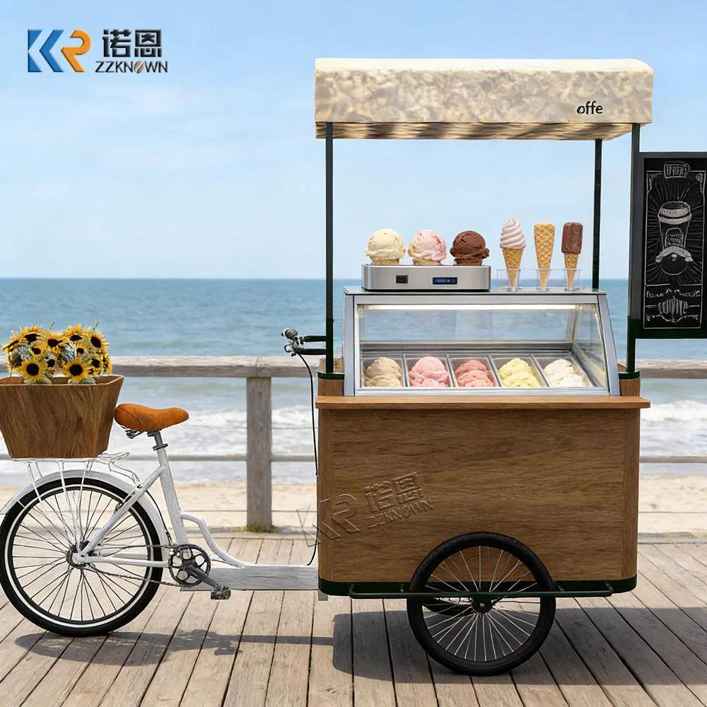 

Vibrant Urban Food Cart Portable Mobile Beverage Dessert Snack Kiosk Creative Street Vendor Ice Cream Cart For Business Use