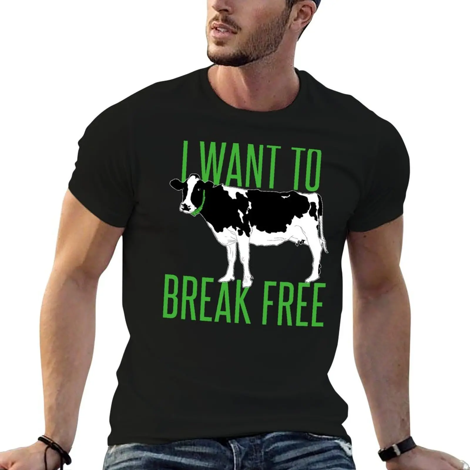 I want to break free - black and white cow T-Shirt cotton t shirts high quality t shirt man cotton t shirt custom print T-shirt