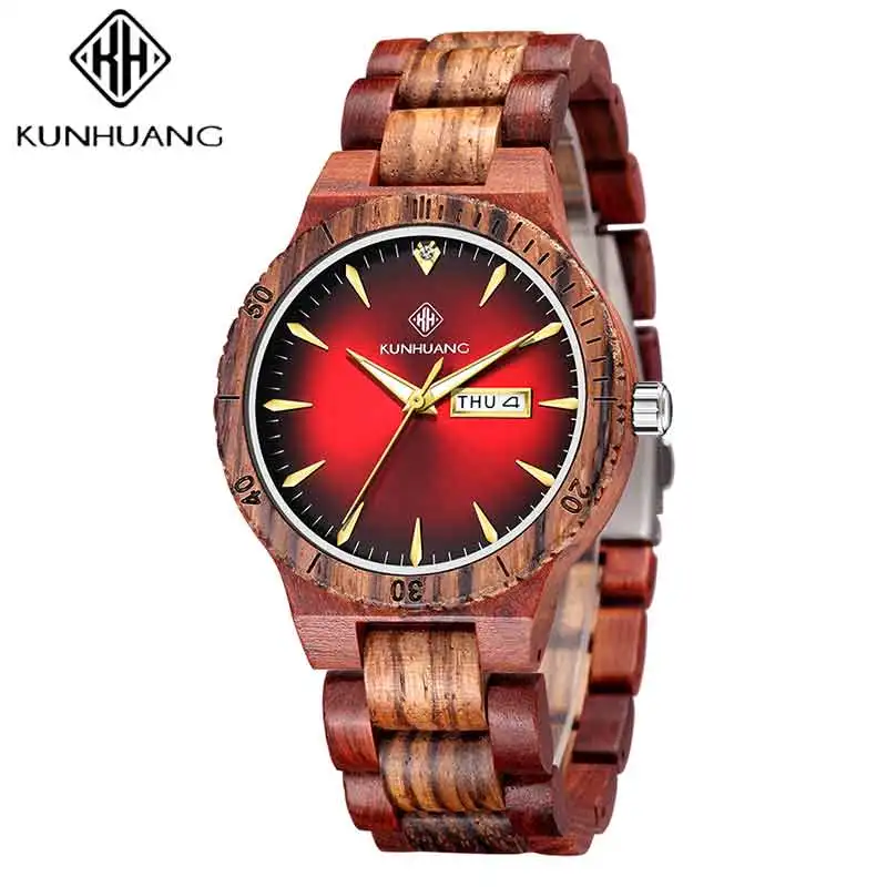 KUNHUANG 1pc Luxury Wooden Watches for Men Fashion Casual Sports Wooden Quartz Watch Vintage Personalized Men Watch