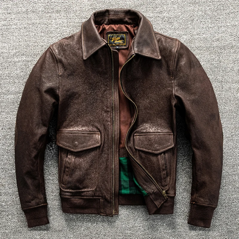 Flight Suit Mixed With Goat Leather Leather men's Short  Winter Coat Trend