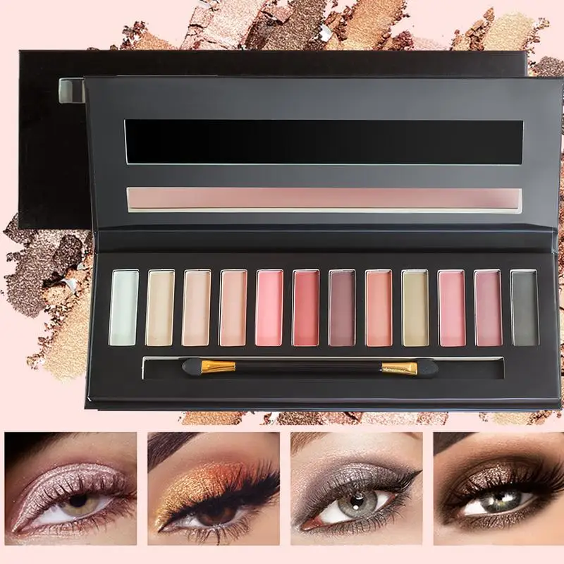 Nackte Lidschatten-Palette 12-Farben-Lidschatten-Palette mit Pinsel profession elle Schönheit Make-up-Kit matt schimmernden Make-up-Zubehör