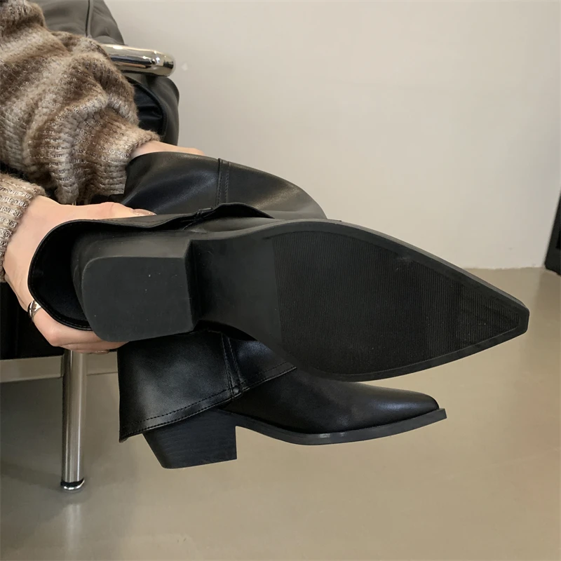 Eilyken Winter Pointed Toe Ankle Boots Women Designer Vintage Square Low Heels Shoes Modern Botas Zapatos De Mujer