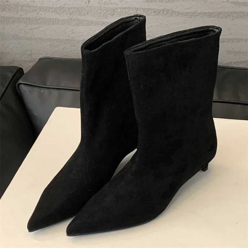 Eilyken-Bottes vintage pointues pour femmes, bottes de rinçage, chaussures à talons bas fins, bottes courtes modernes, automne et hiver