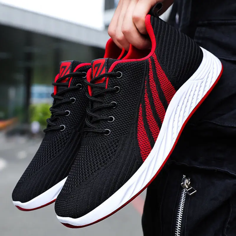 

Men's Sports Shoes Knitted Mesh Hollow Breathable Lace-up Students Sneakers Running Soft Soled Causal Sport Flat Footwear