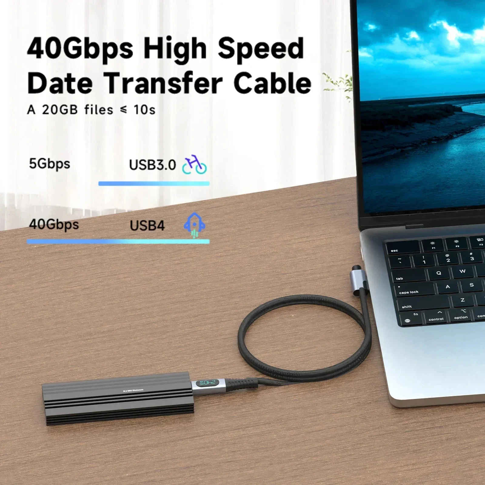 8K USB 4 Type C Cable 40Gbps 240W Fast Charging Cable Digital Dispaly USB C Cable For iPhone For iPhone 16 15 Xiaomi Huawei