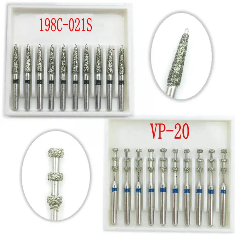 Alta velocidade Dental Diamond Burs Broca, Ferramentas Dentista, Handpiece, FG, 1.6mm Shank, 10Pcs por Caixa