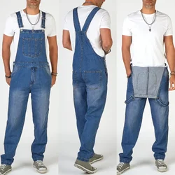 Men's Denim Bib Pants Washed Full Length Jumpsuits Hip Hop Straight Jeans Overalls for Men Streetwear New Male Jumpsuit