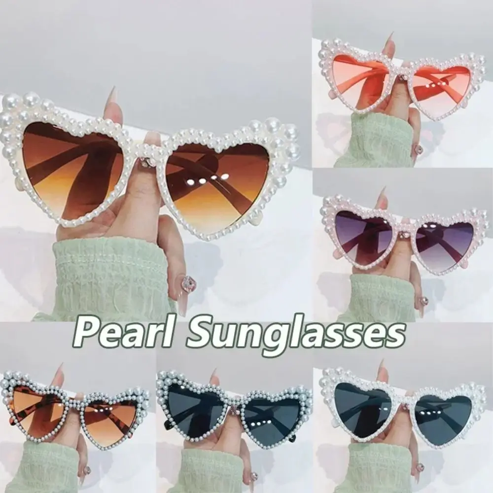 

Pearl Frame Imitation Pearl Sunglasses UV400 Protection Heart-shaped Design Cat Eye Eyewear Y2K Fashion Comfortable To Wear