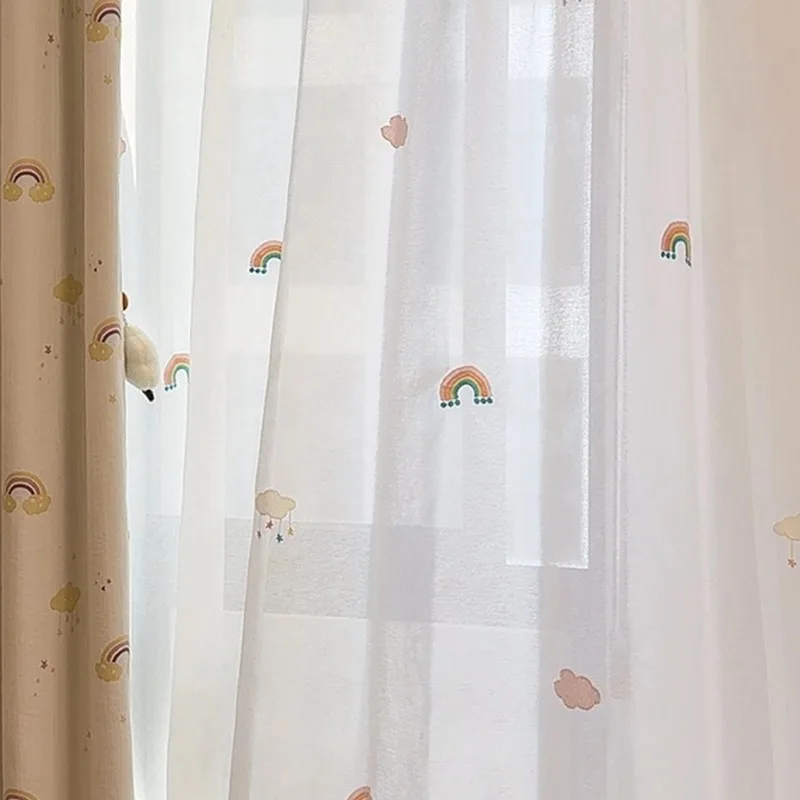 Cream Rainbow Dopamine Children's Room Boys Girls Room Bedroom Fun Sheer Curtain Light-Filtering Privacy Window Curtain
