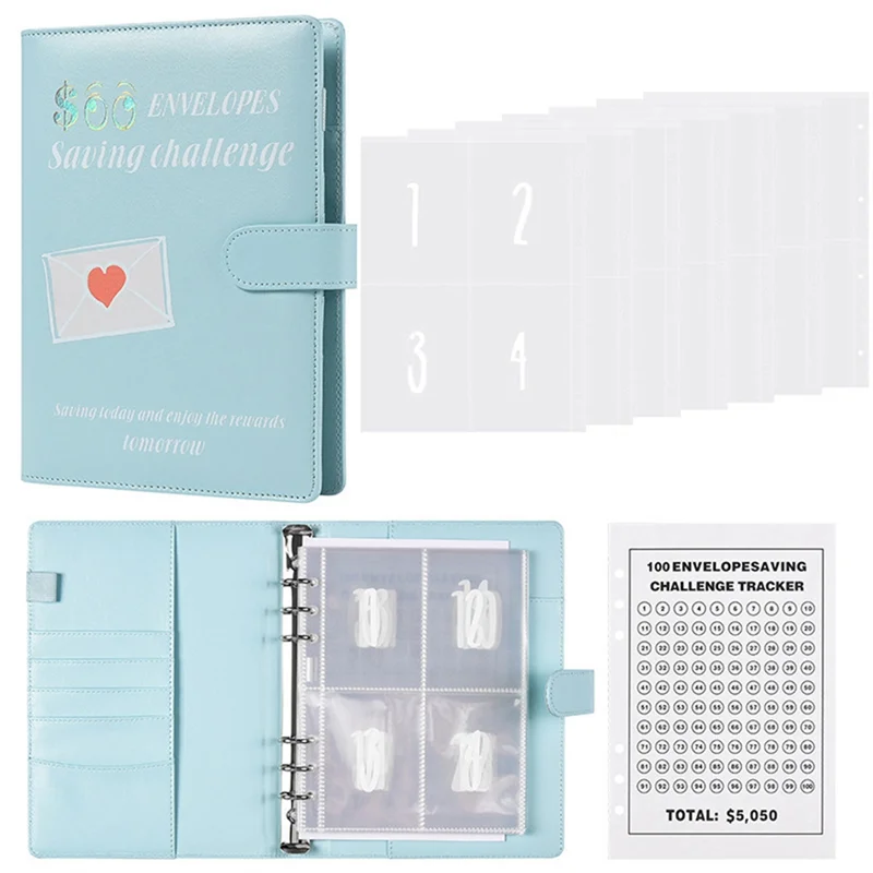 VO-Challenge Book To Save 5,050 Valentine's Day Saving Budget Binder With Cash Envelopes Blue  1 Set