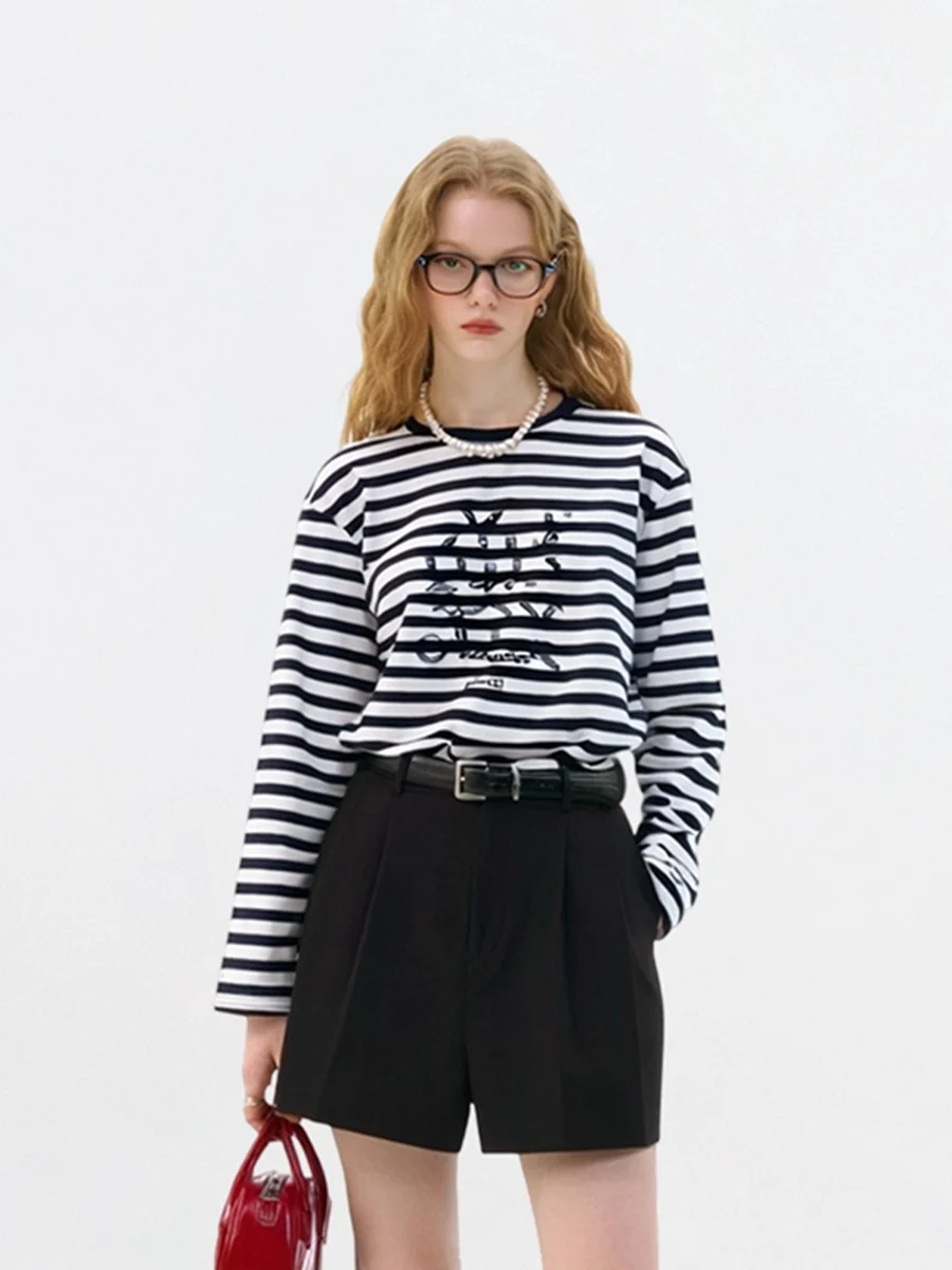 

AHMI Women's Loose Fit Long Sve T-irt round Ne Printed Stripes Sun Protection Top Summer New Sle Creative Pattern