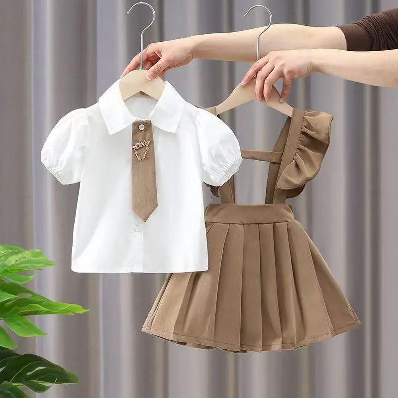 

Kids Girls Dress Summer 2026 New Children's Little Girls College Style Princess Dress Baby Short Sleeve Set Skirt 90-140CM