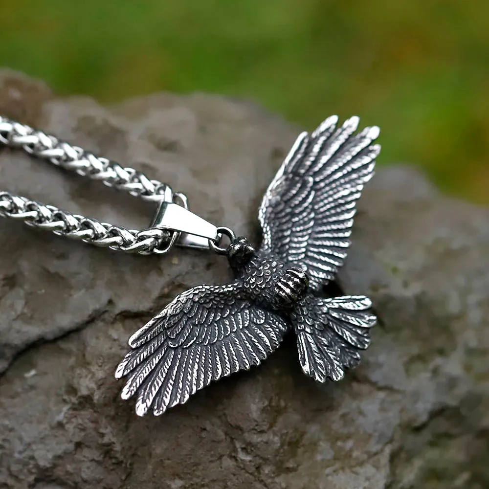 Novo masculino 316l aço inoxidável viking celta águia pássaro pingente colar escandinavo animal jóias presente