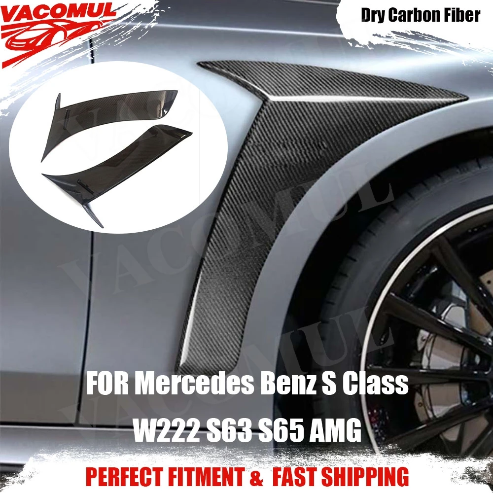 

VACOMUL Dry Carbon Fiber Front Side Fender Fins Canards Splitters Trims For Mercedes Benz S Class W222 S63 S65 For AMG 2018 2019