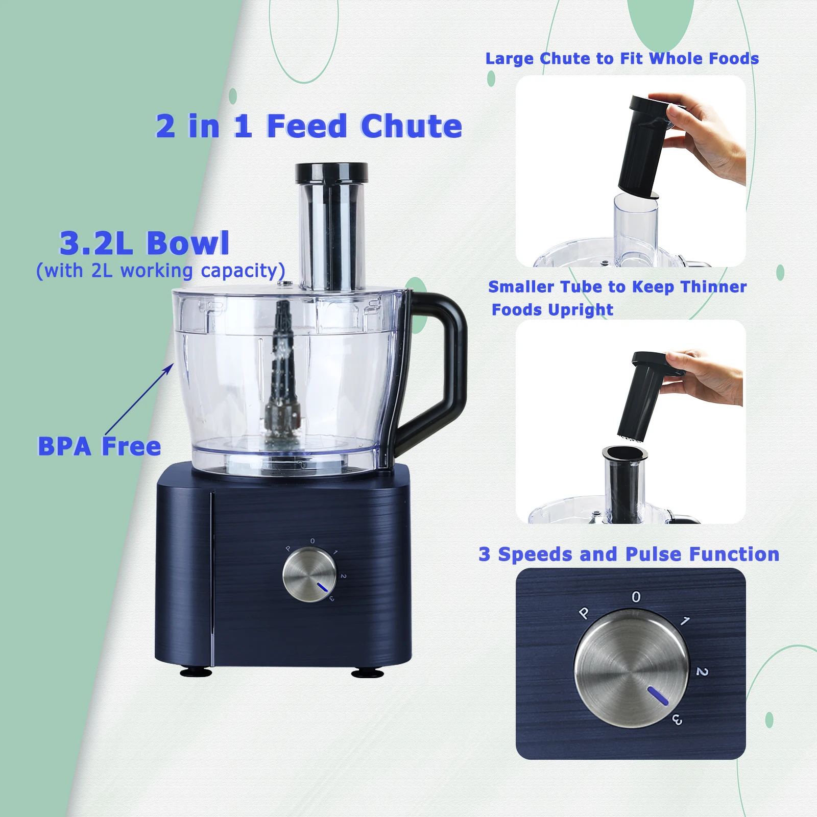 11-in-1Multifunctional Food Processor 1100W 3 Speed+Pulse Large Capacity Easy Clean BPA-Free Blender for Ice Smoothies Nuts Blue