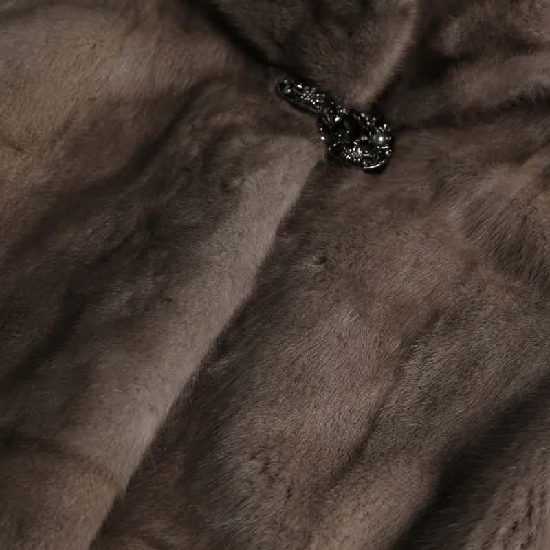 The long double collar Silver mink fur coat Want a mink coat for women Leather fur