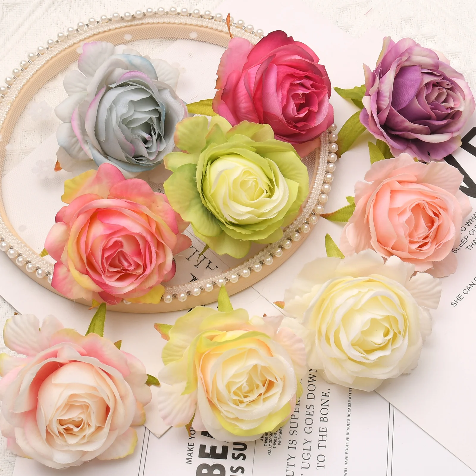 50PCS 5cm Rose Buds Artificial Silk Flower Heads Wedding Decoration DIY Birthday Party Wreath Scrapbooking Craft Fake Flowers