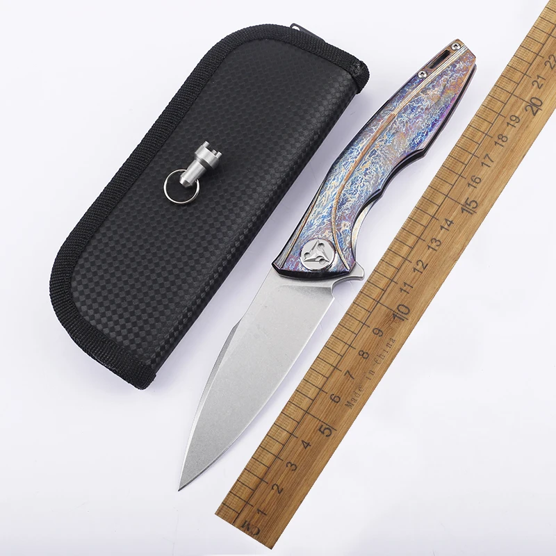 

Lightning pattern color titanium alloy knife M390 steel sheet high hardness sharp EDC outdoor camping survival fruit knife