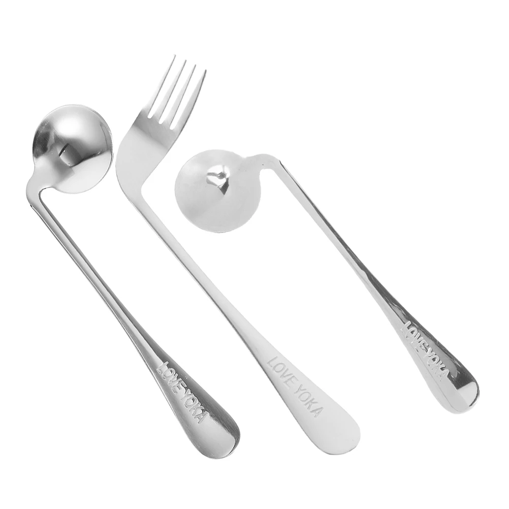 

1 set Left-handed Spoon Fork Set Angled Elderly Feeding Utensils Curved Handle Eating Tools Stainless