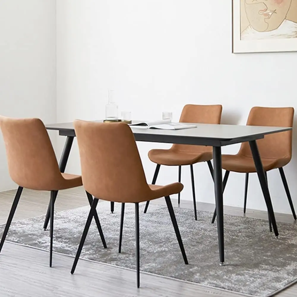 Modern Dining Chairs Set 4 Upholstered Faux Leather Seat Metal Legs, Customized