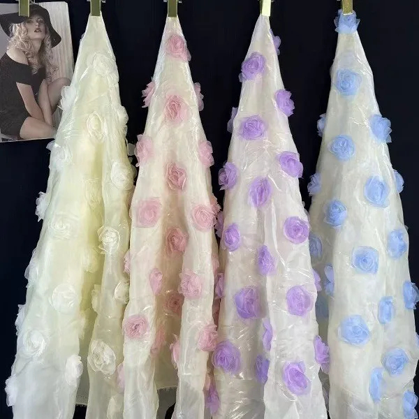 

Разноцветная новая атласная роза с крючком в виде лилии, цветочная сетка, кружевная ткань с вышивкой, кружево свадебного платья ручной работы, ткань для женской одежды