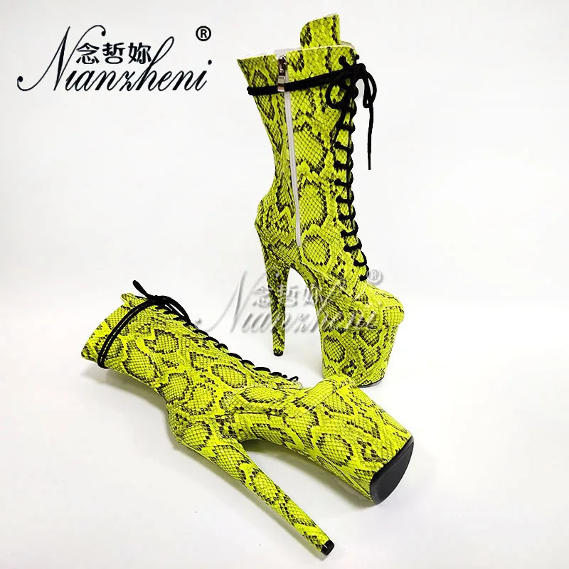 Women's Snake Print Platform Thin Heels 8-Inch Exotic Dancer Ankle Boot 20cm Pole Dance Shoes Sexy Nightclub Show Fetish