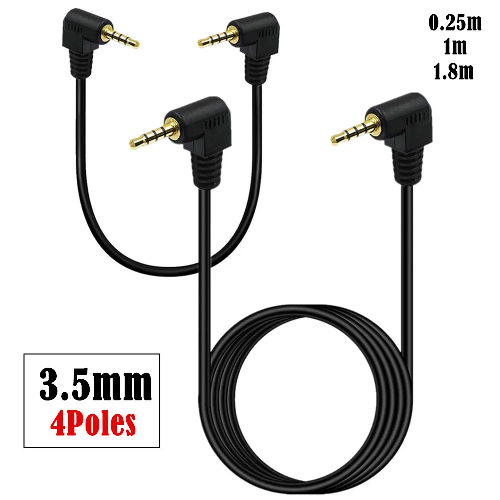 3.5mm TRRS 4 Pole 90° Male Angled To 3.5mm Angled 3 Ring Male Jack Right Angle Audio Converter Adapter Cable Cord Gold