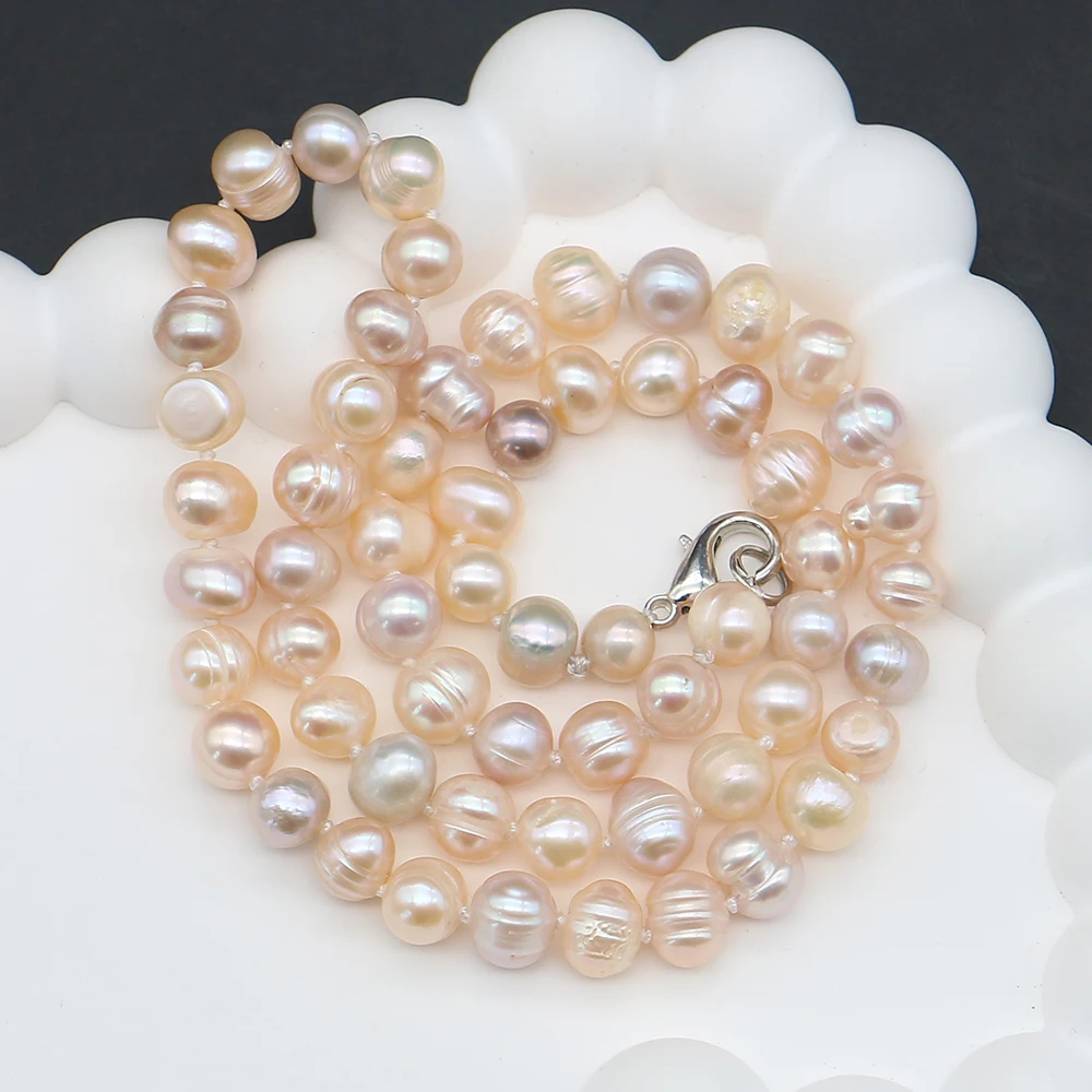 

Baroque Style Natural Freshwater Threaded Round Pearl Necklace 44cm Length With Lobster Clasp Women's Neck Decoration 7-8mm