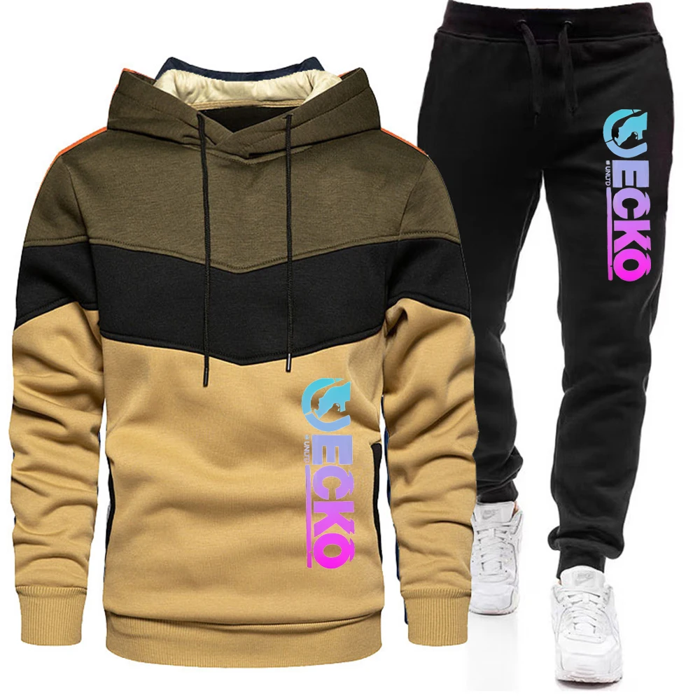 

Men's casual hoodie and sweatpants set - loose fit, medium elasticity, suitable for autumn and winter outings, casual wear | geo