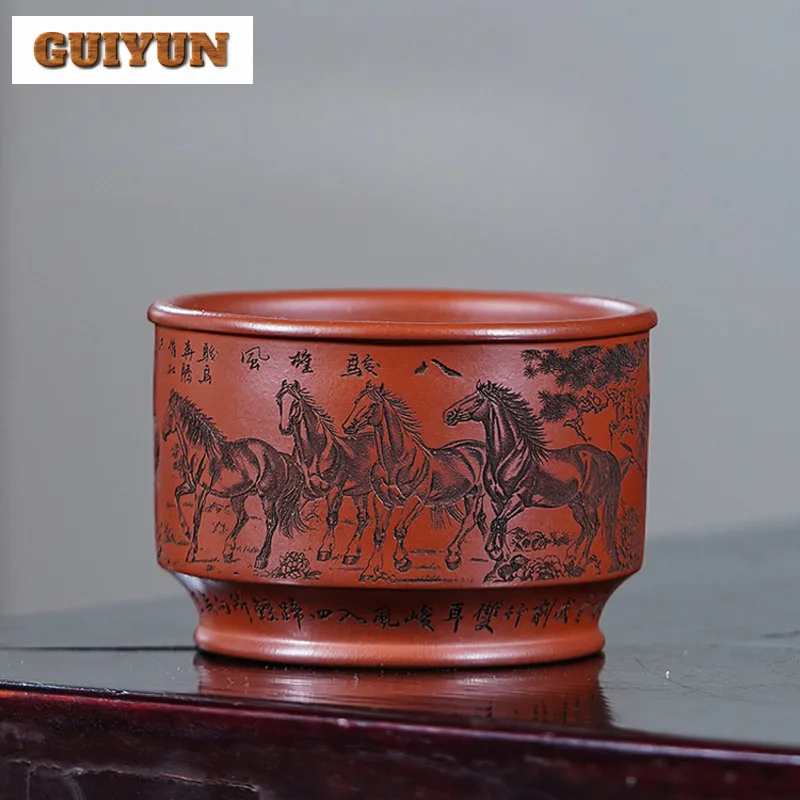 

150ml Yixing Zisha Eight Horse Teacup Traditional Tea Bowl Mug Tea-tasting Personal Cup Chazhan Master Cups Chinese Tea Set Gift