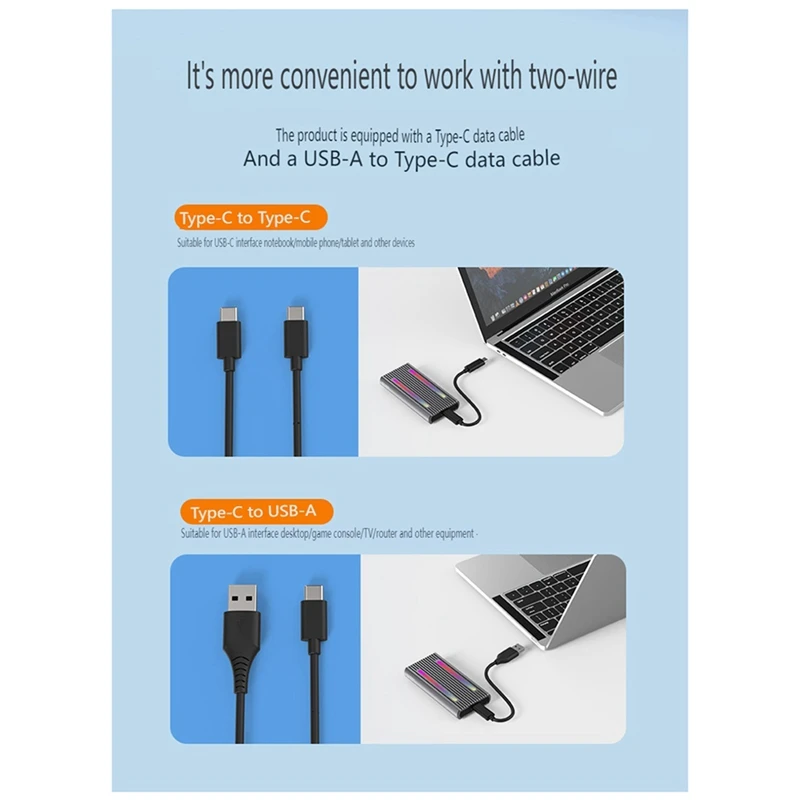 RGB Dual Protocol M.2 Hard Drive Enclosure Nvme/Ngff Universal Gen2 10Gbps Phantom Solid State Drive Enclosure Computer Parts