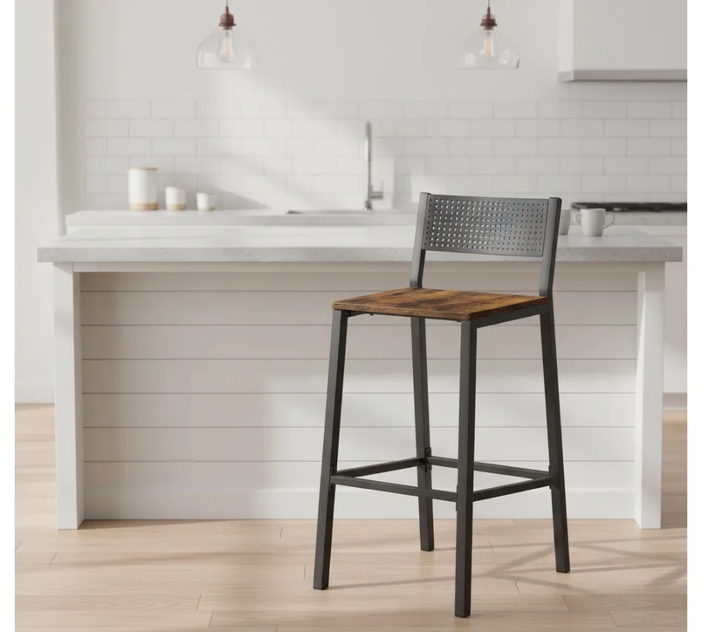 

Набор из 2 промышленных барных стульев со спинкой, коричневый и черный, сверхпрочные кухонные стулья