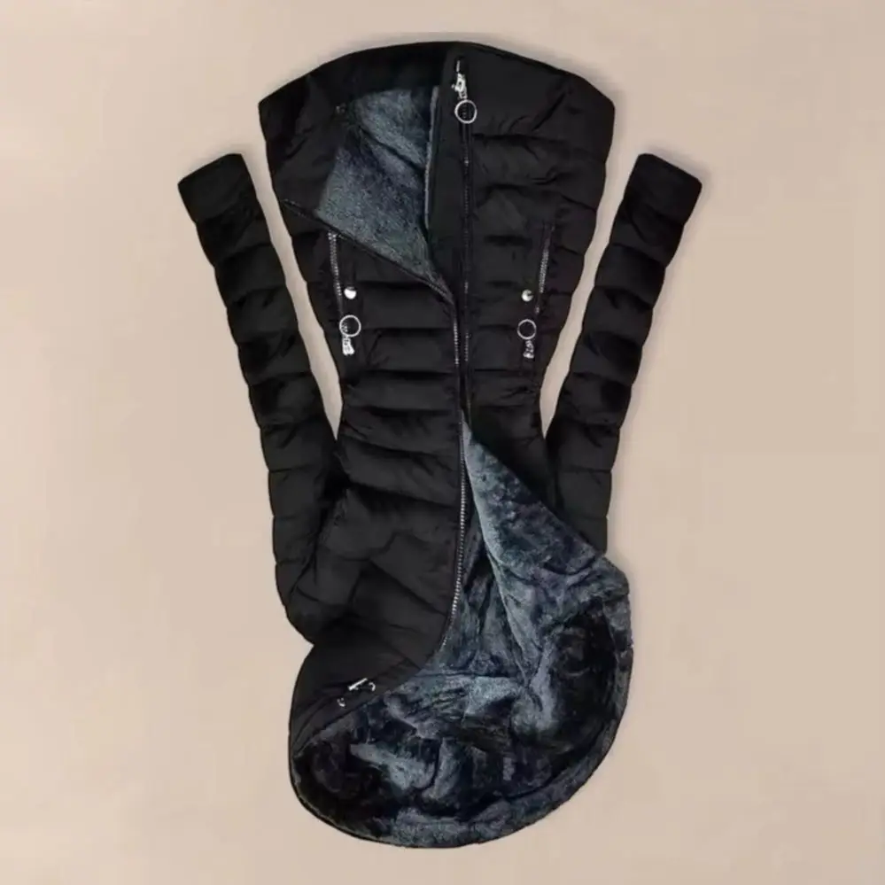 

Women Winter Jacket Padded Plus Size with Plush Lining Padded Zipper Closure Mid Length Hooded Outerwear Solid Color Warm Windpr
