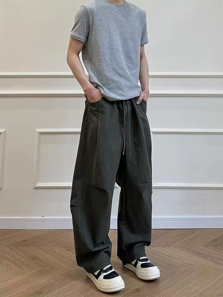 

Military een Pleated Wide Leg Knife Pants Men's Spring American Retro Pure Cotton Workwear Straight Casual Long Trousers