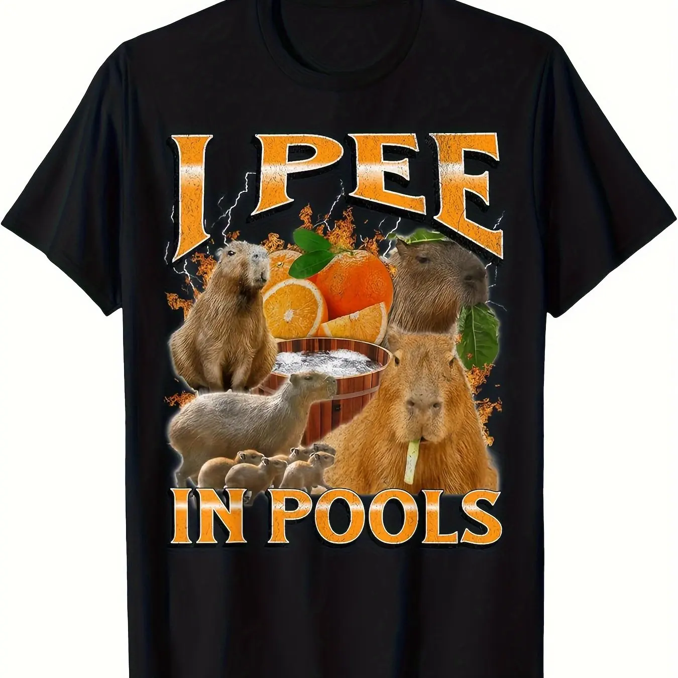 

Men's "I Pee in The Pond" Kabibala Meme T-shirt Black Y2K Retro Casual T-shirt Short Sleeved Round Neck Humorous Top