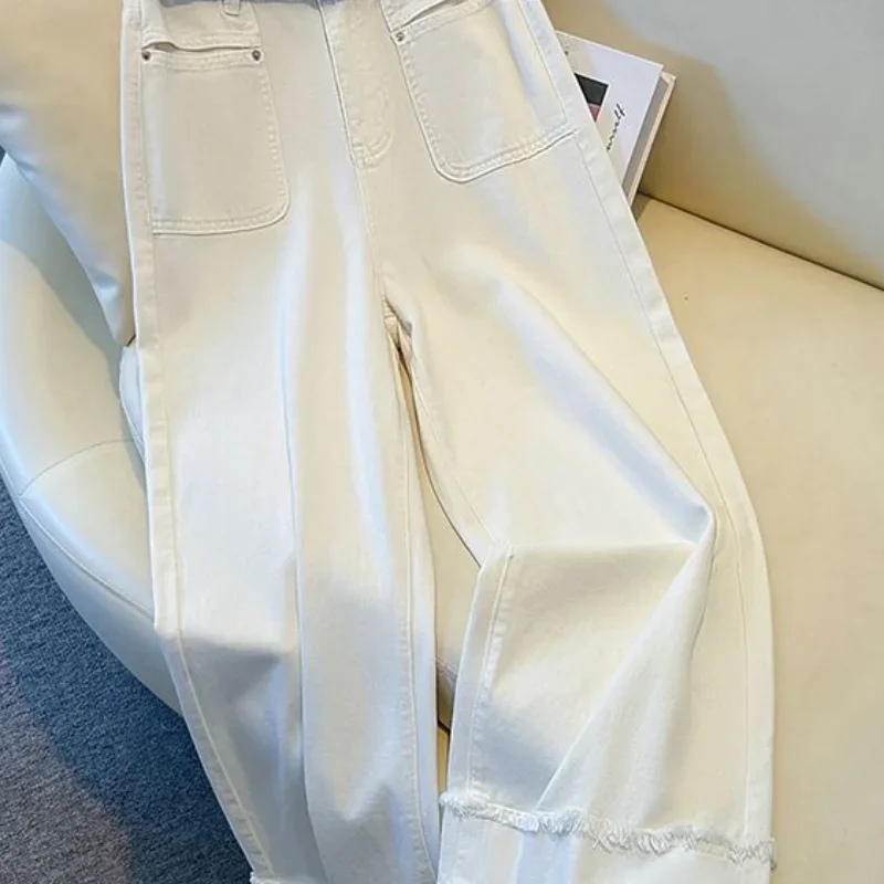 الجينز واسعة الساق السراويل النسائية سراويل صيفية رقيقة 2024 جديد عالية الخصر الخام حافة صغيرة مستقيم السراويل النساء الملابس موجز XT771
