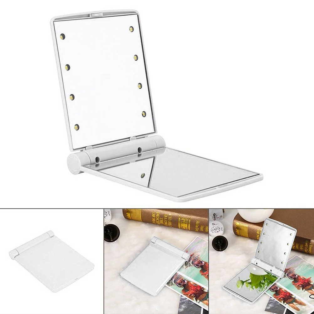 

8 Led Makeup Mirror Foldable Portable Lighted Mirror 330° Rotation Bright Lights For Bathroom Travel Durable